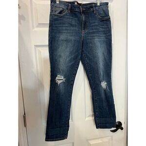 Kut from the Kloth Straight Leg Boyfriend Jeans Distressed Size 10 Medium Wash
